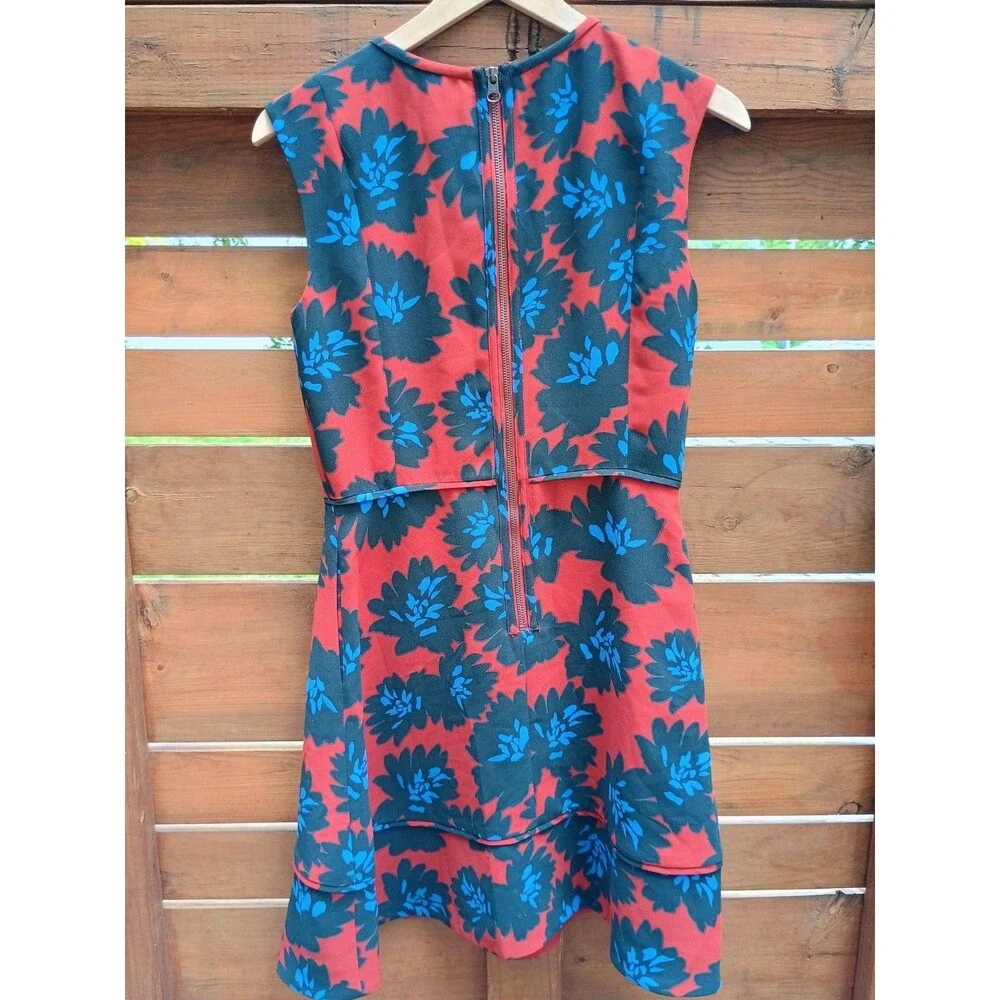 J. Crew Firework Floral Mini Knee Length Dress Red Blue Size 6 Work Wear Busines